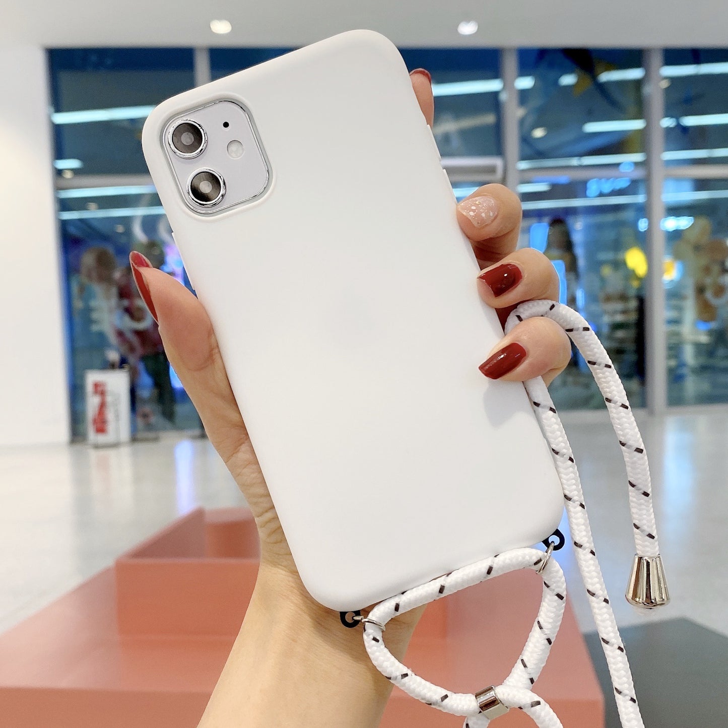 Suitable For Iphone11 Pure Color Silicone Lanyard Fall Protection Cover