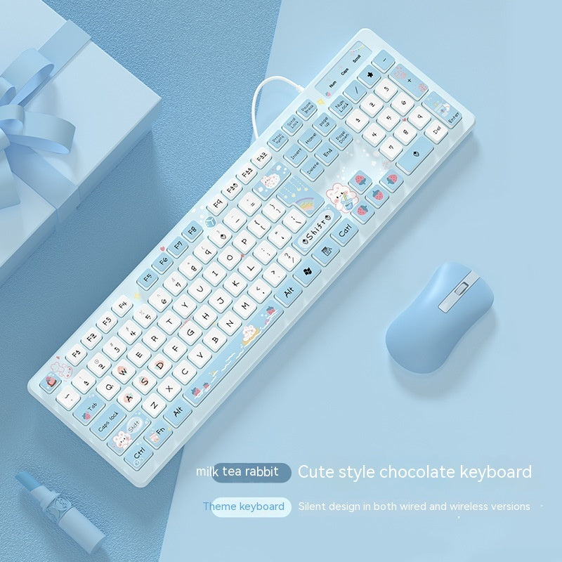 Milk Tea Rabbit Cute Chocolate Wired Keyboard