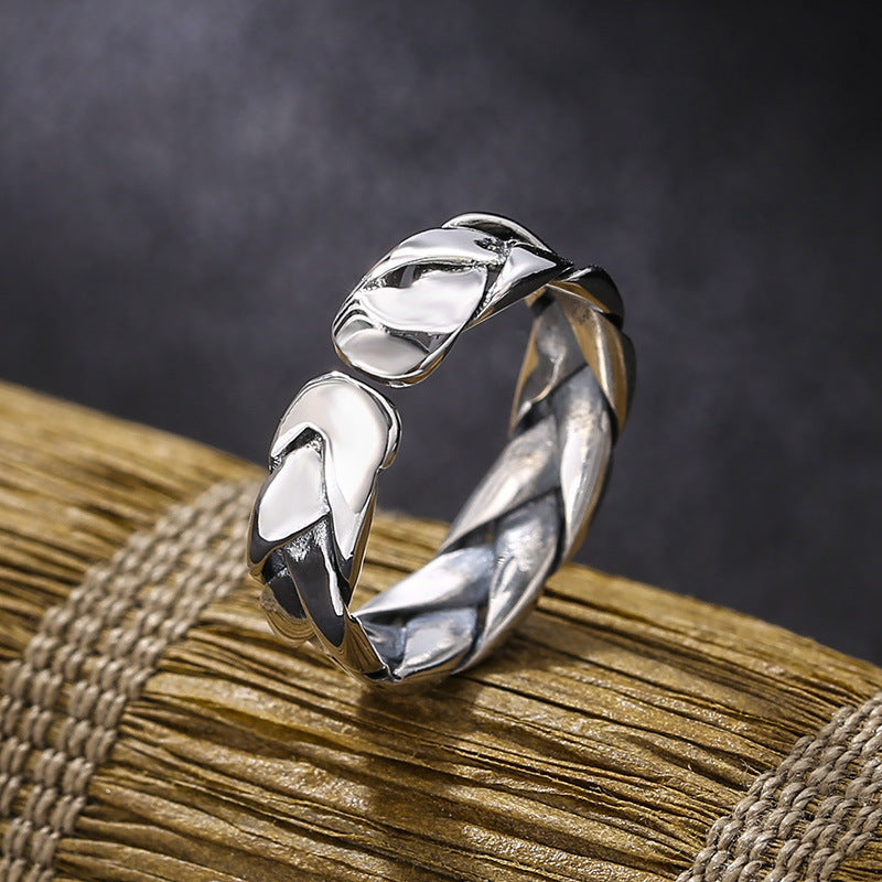 S925 Sterling Silver Simple Woven Glossy Ring