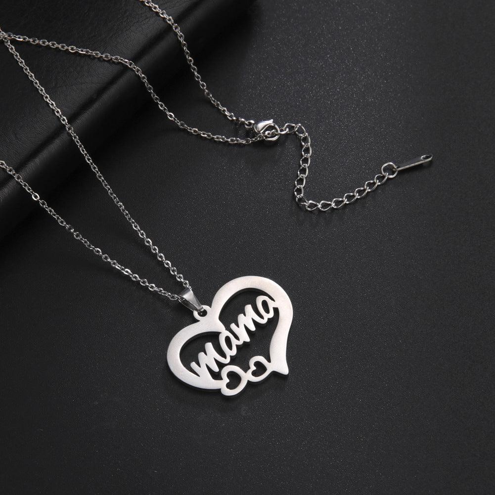 Hollow Heart Mama Letter Pattern Stainless Steel Necklace