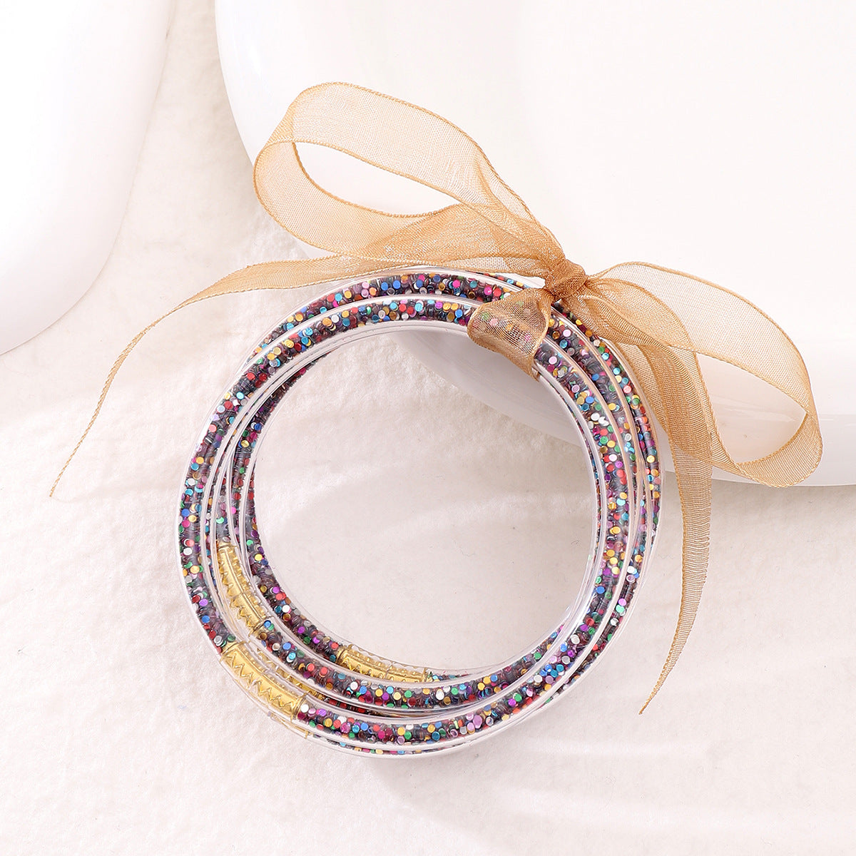 Plastic Tube Gold Powder Particles Sequins Five Bracelets