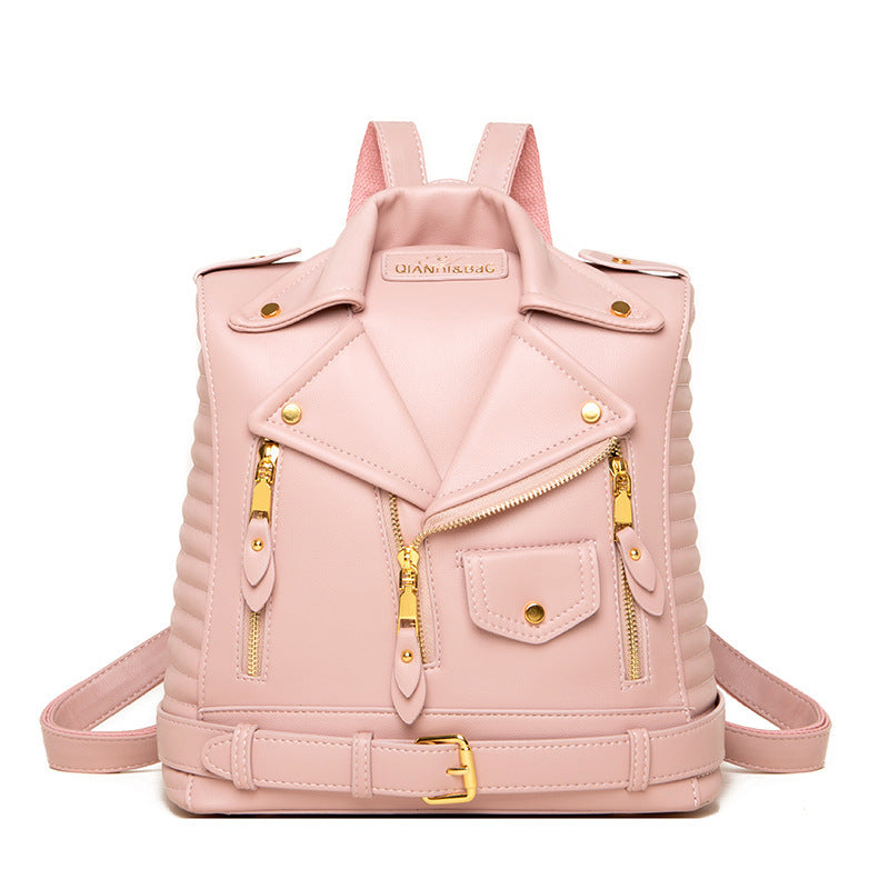 Soft structured leather jacket, trendy wild clothing backpack