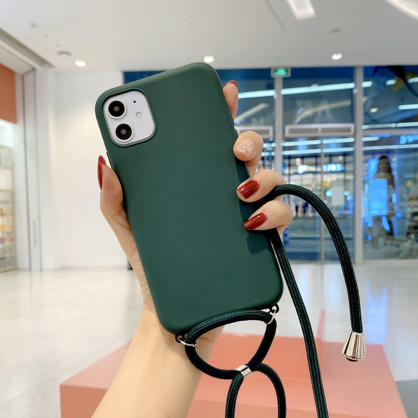 Suitable For Iphone11 Pure Color Silicone Lanyard Fall Protection Cover