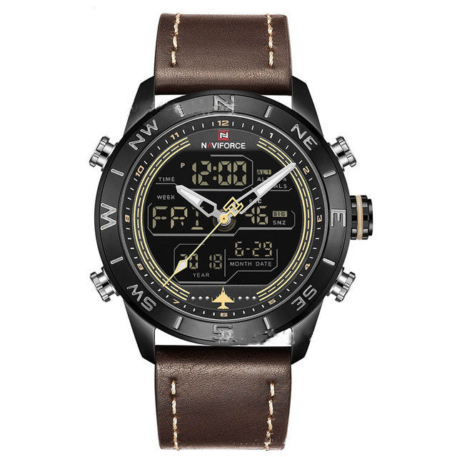 NAVIFORCE 9144 Mode Gold Männer Sport Uhren Herren LED Analog Digital