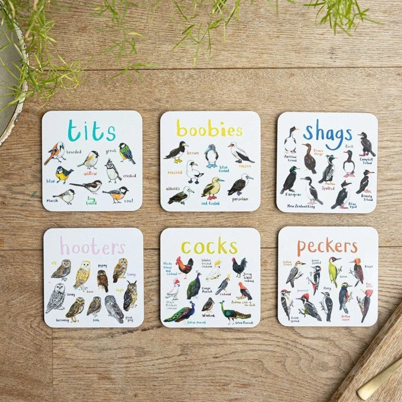 Bird Pun Coasters Fun Square Drink Coaster For Children Wooden And PVC Cup Mats Home Kitchen Decor