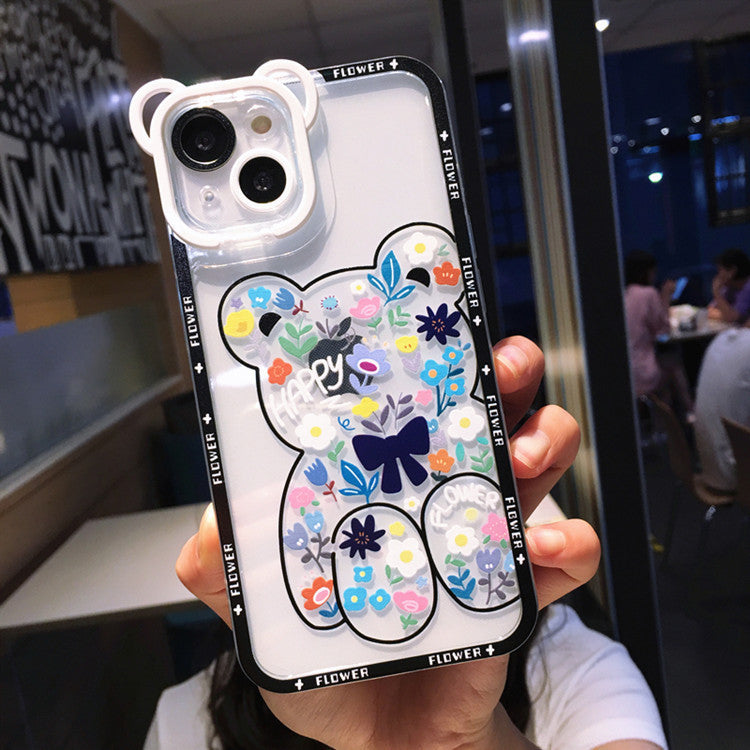 Mobile Phone Case Cute Cartoon Bear Flower Holder Painted New