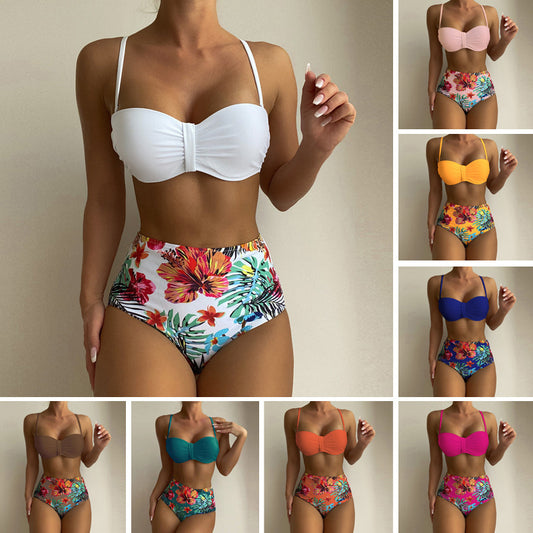 Women's Floral Print Spaghetti Straps 2 Piece Bikini Swimsuit