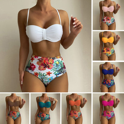 Bikini-Badeanzug mit Blumenmuster für Damen-Spaghetti-Träger, 2 Stück Badeanzüge