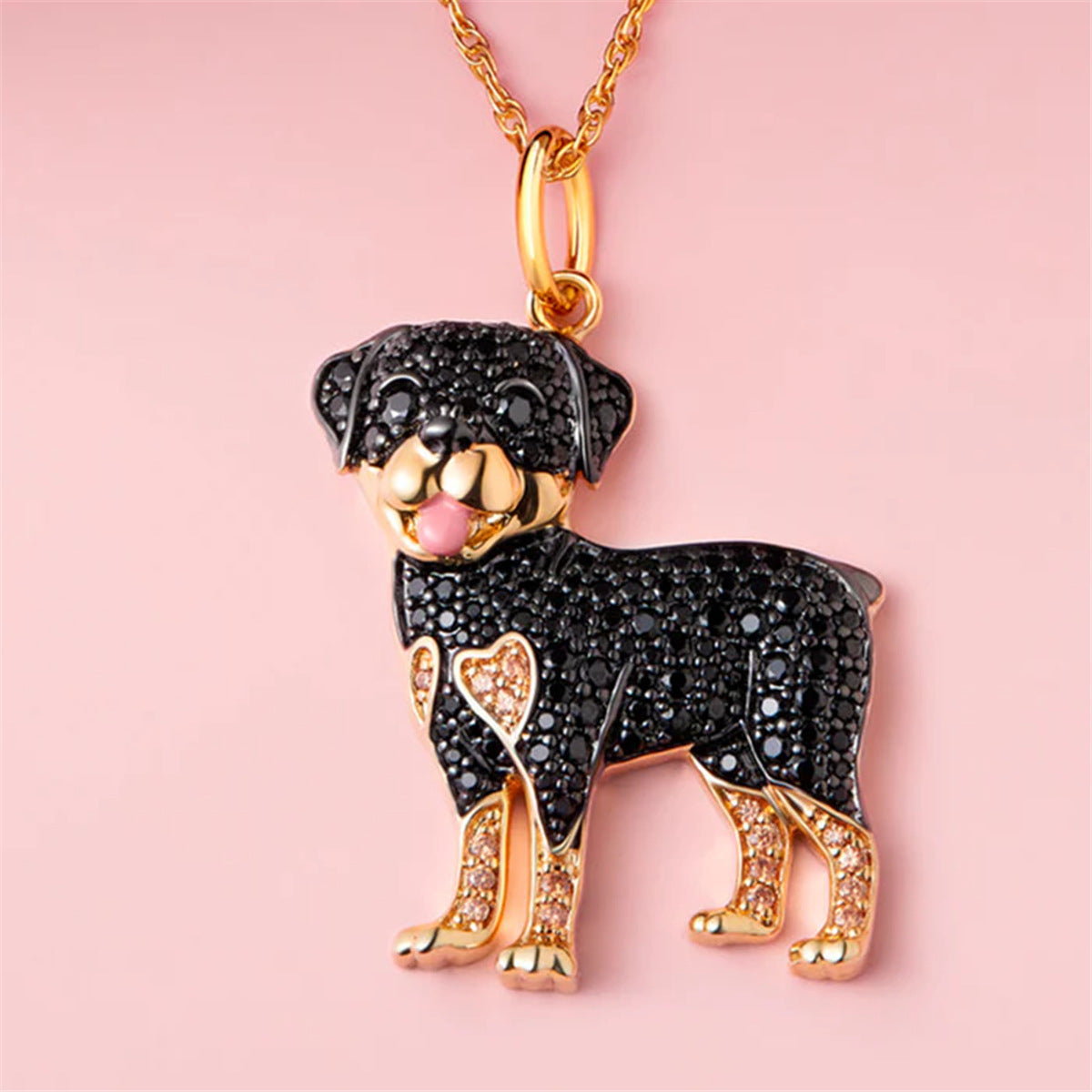 Cute Rottweiler Shaped Pendant Necklace