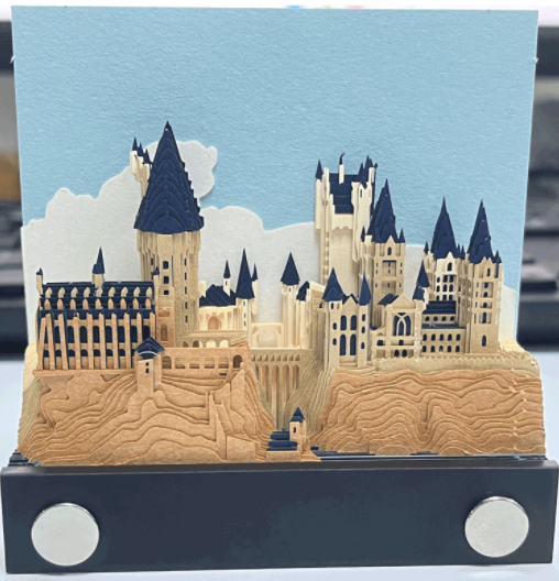 Paper sculpture model of a castle in 3D