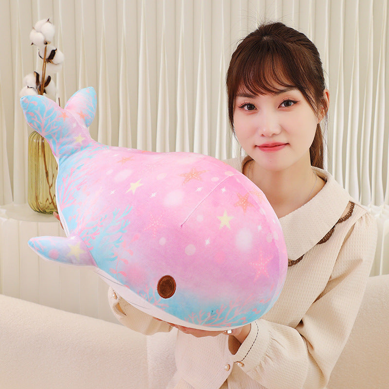 Cute Cartoon Chubby Doodle Soft And Adorable Dream Starry Sky Colorful Whale Plush Doll Pillow