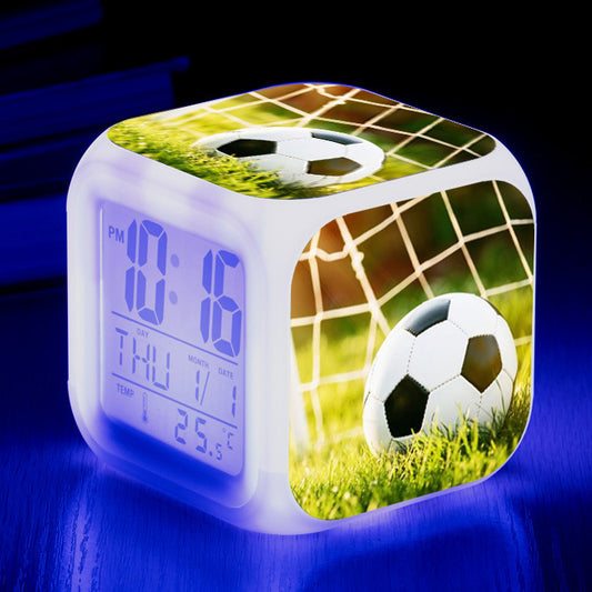 Football Pattern Little Alarm Clock Square Clock Student Children Mute Alarm