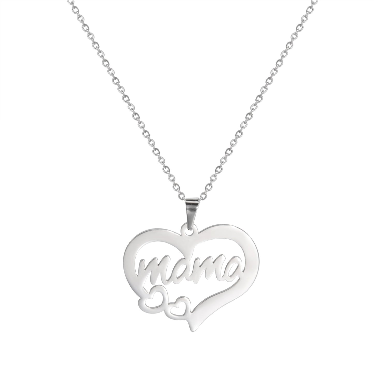 Hollow Heart Mama Letter Pattern Stainless Steel Necklace