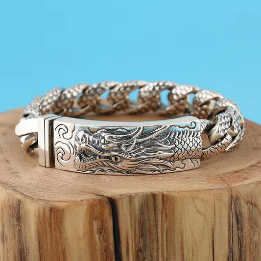 Vintage Dragon Pattern Sculpture Leading Men's Bracelet