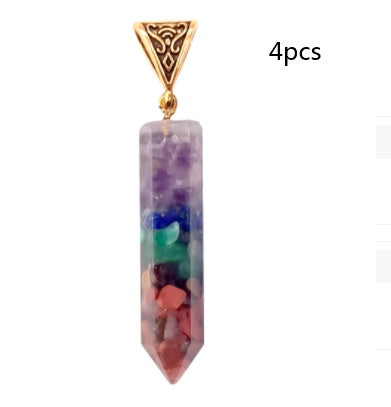 Seven Chakra Natural Crushed Stones Hexagon Column Necklace Aura Pendant