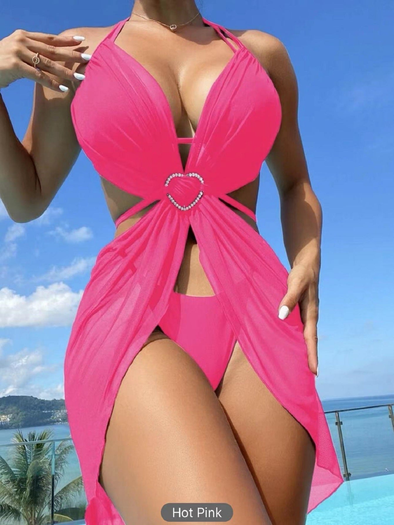 Three-piece bikini for women solid color split swimsuit