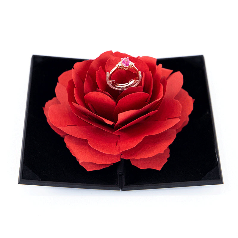 Herzförmige, drehbare Ringbox mit Rosenblüte, 3D-Liebesbox