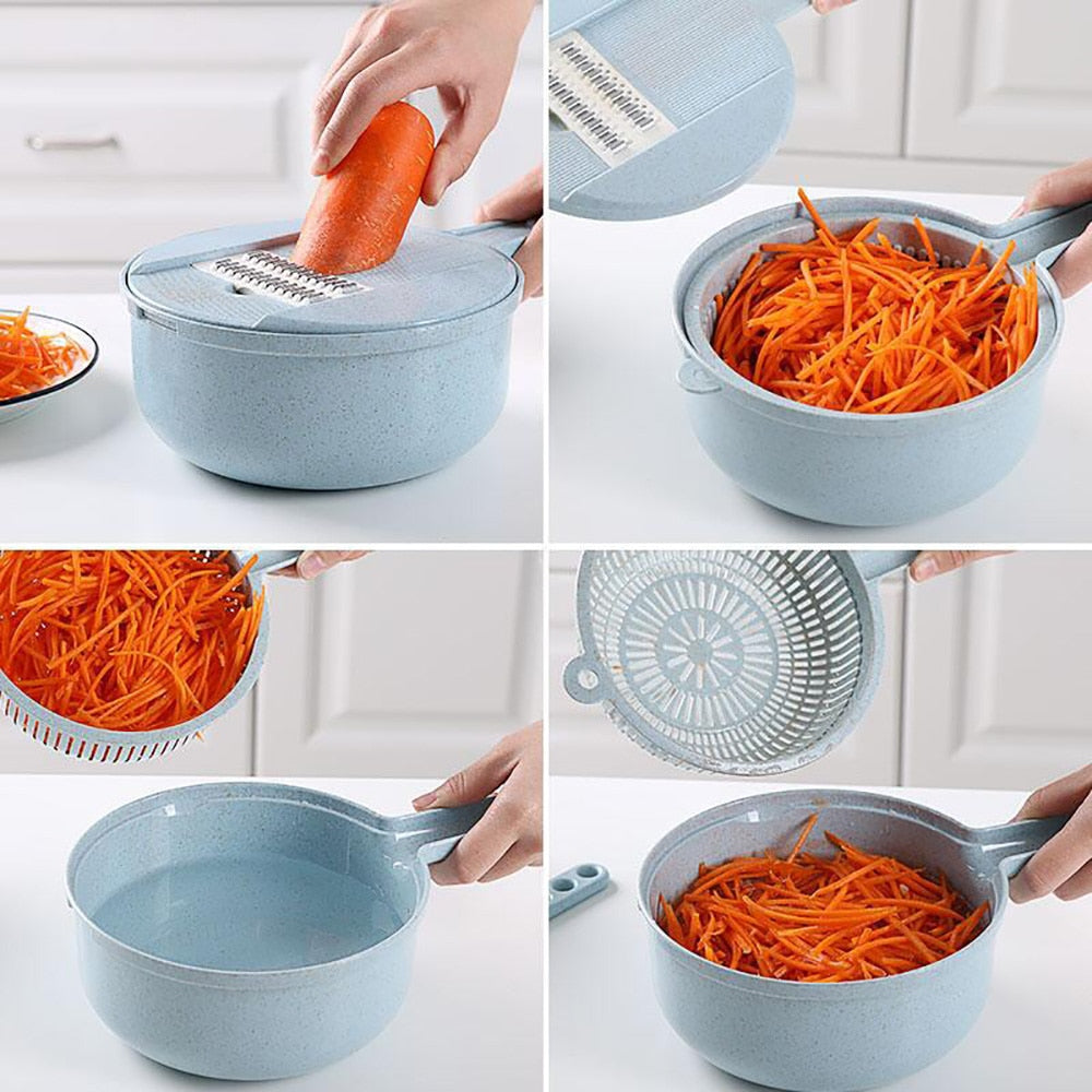 8-in-1 mandoline slicer, vegetable cutter, potato peeler with sieve