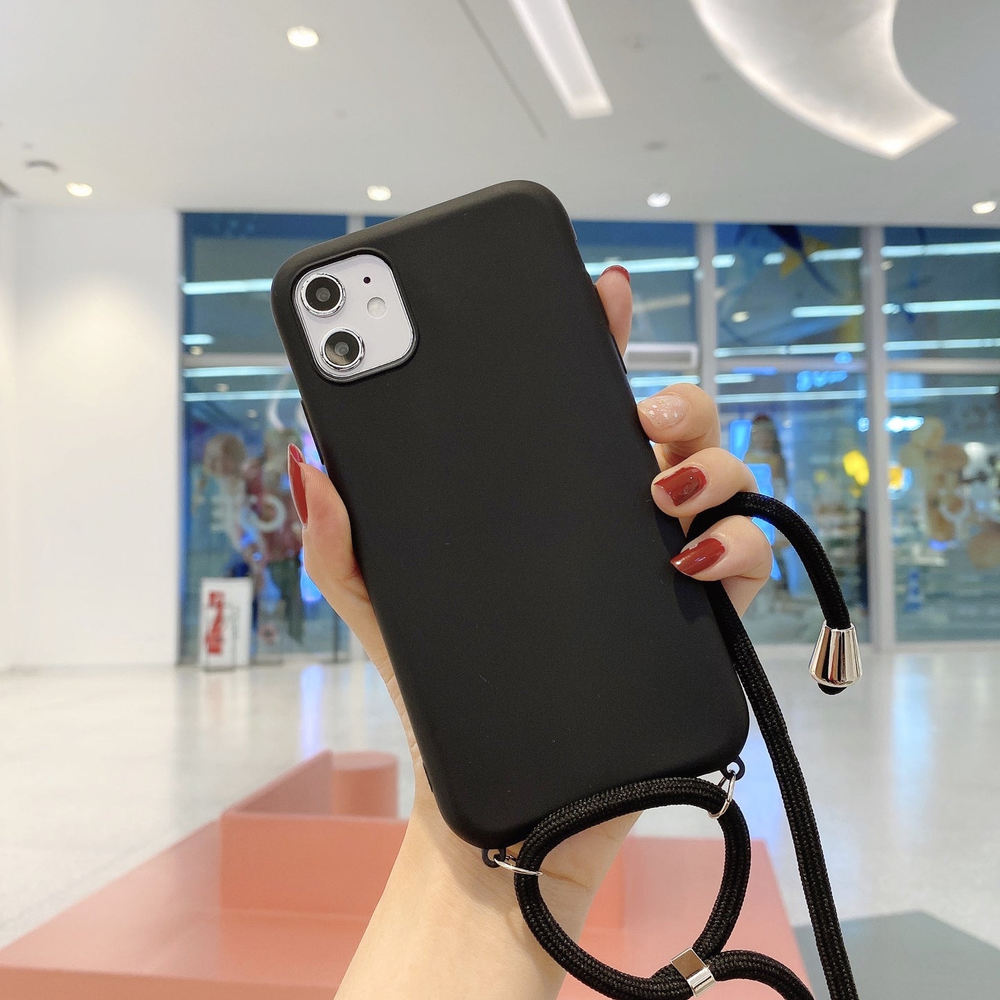 Suitable For Iphone11 Pure Color Silicone Lanyard Fall Protection Cover