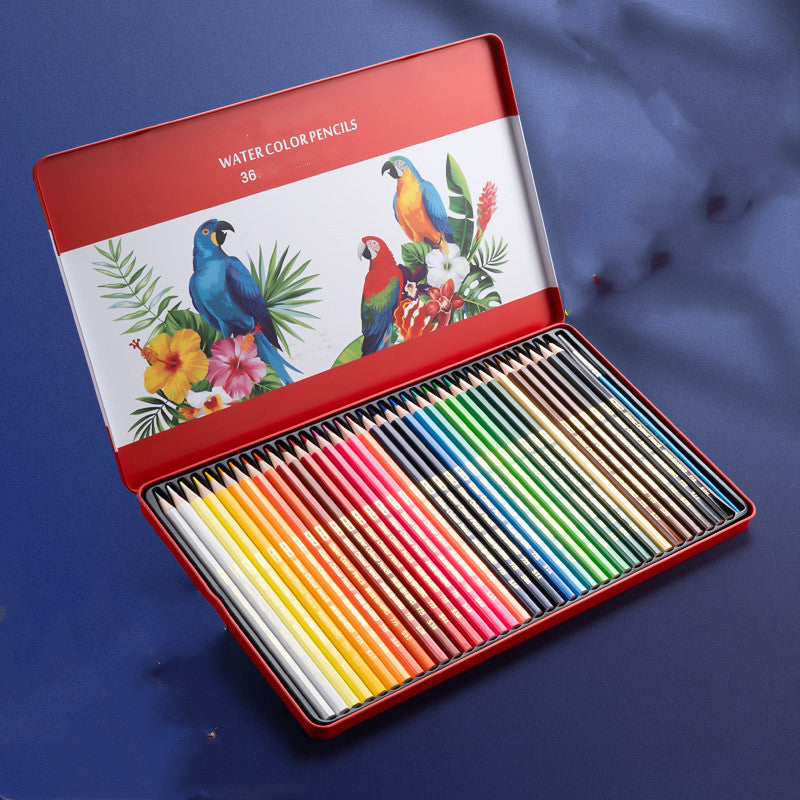 Water-soluble drawing set with oil-based colored pencils