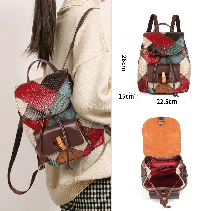 Women's Drawstring Fashion Travel Leather Backpack