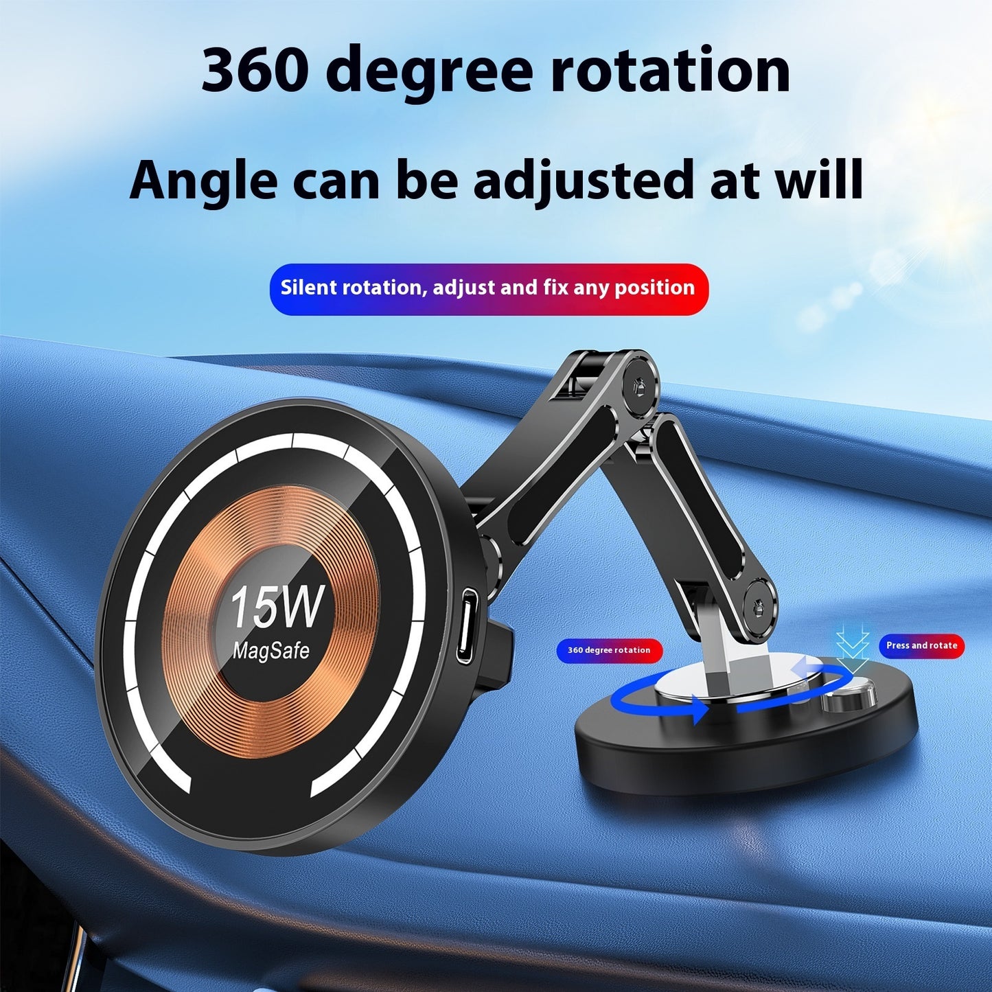 Rotating Car 360 Degree 15W Magnetic Zinc Alloy Mount