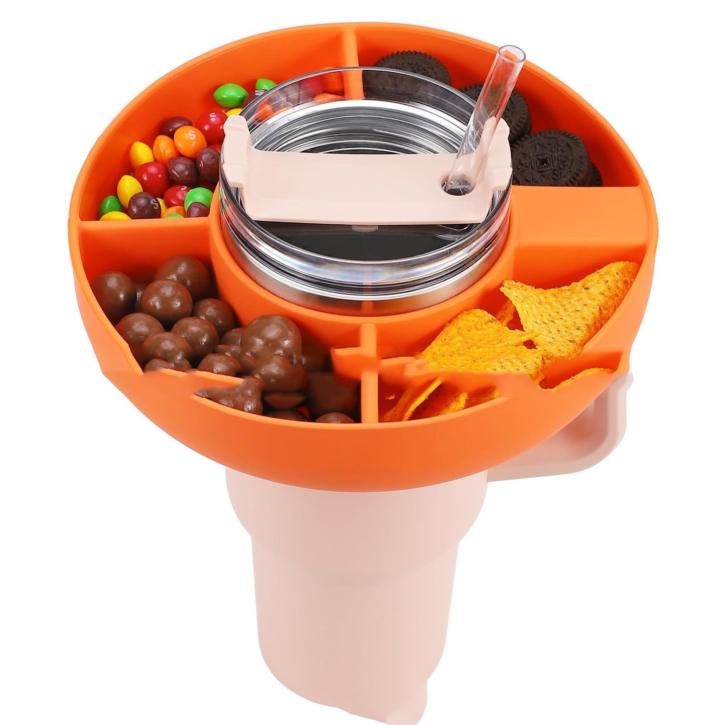 Silicone Snack For Cup 40 Oz Reusable Snack Container 4 Compartment Snack Platters Cup Snack Bowl Cup Holder Food Tray