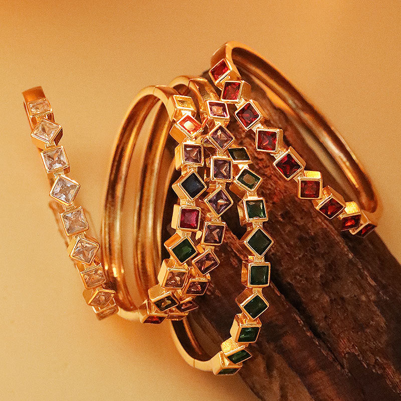 Geometric square inlaid colored diamond bracelet