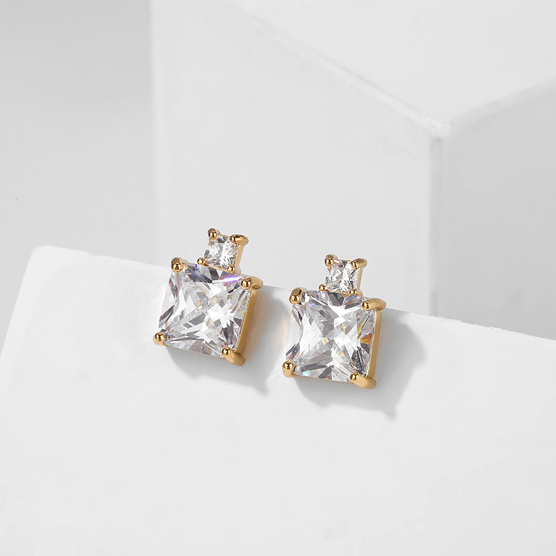 Colored gemstones blue burst geometric square zircon earrings