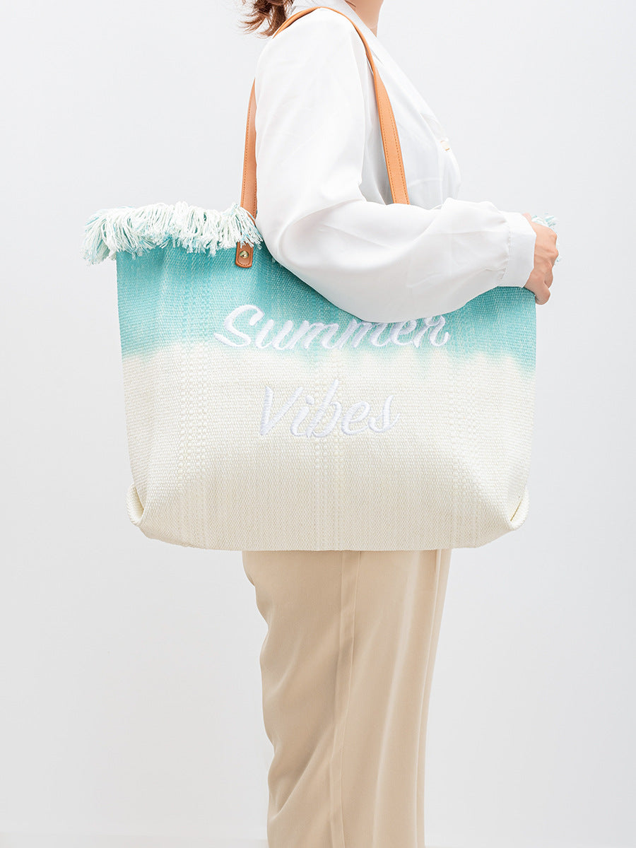 Embroidered Tote Tassel Canvas Bag Magnetic Bag Underarm Summer