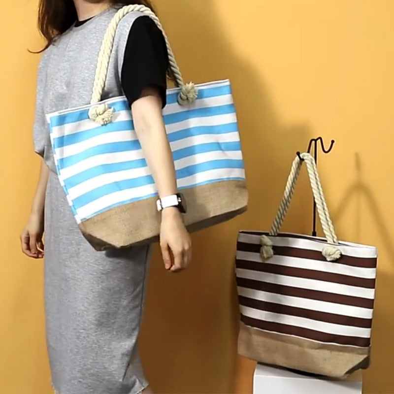 Striped beach bag, casual shoulder bag