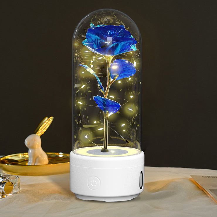 Kreatives 2-in-1-Rosenblüten-LED-Licht und Bluetooth-Lautsprecher Rose leuchtendes Nachtlicht-Ornament in Glasabdeckung