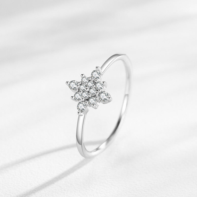 S925 Sterling Silver Simple Personalized Snowflake Female Elegant Sweet Fine Ring