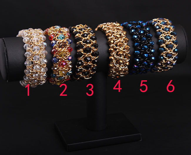 Colorful woven stretch bracelet with crystal stones