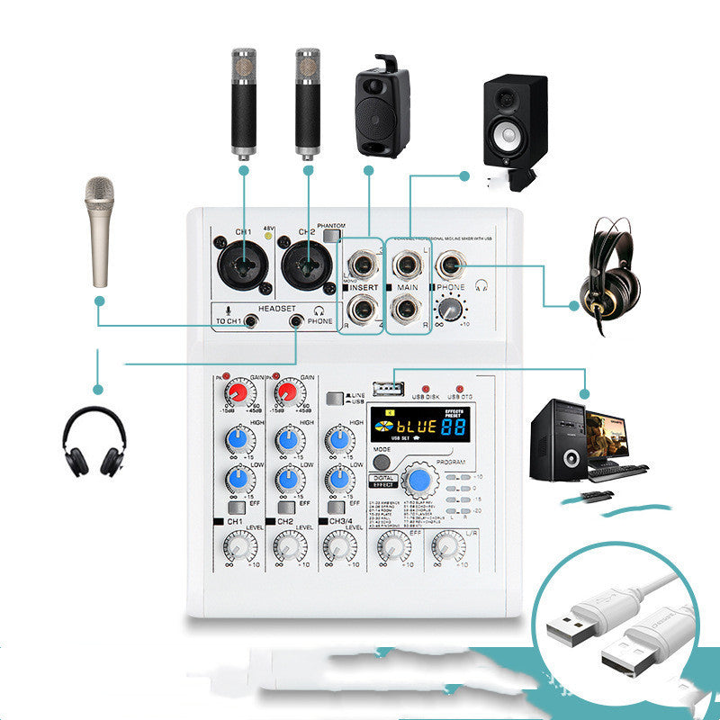 Mancheze4 Mini 4-Kanal Soundkartenmixer Bluetooth 88 Effekte 4-Kanal