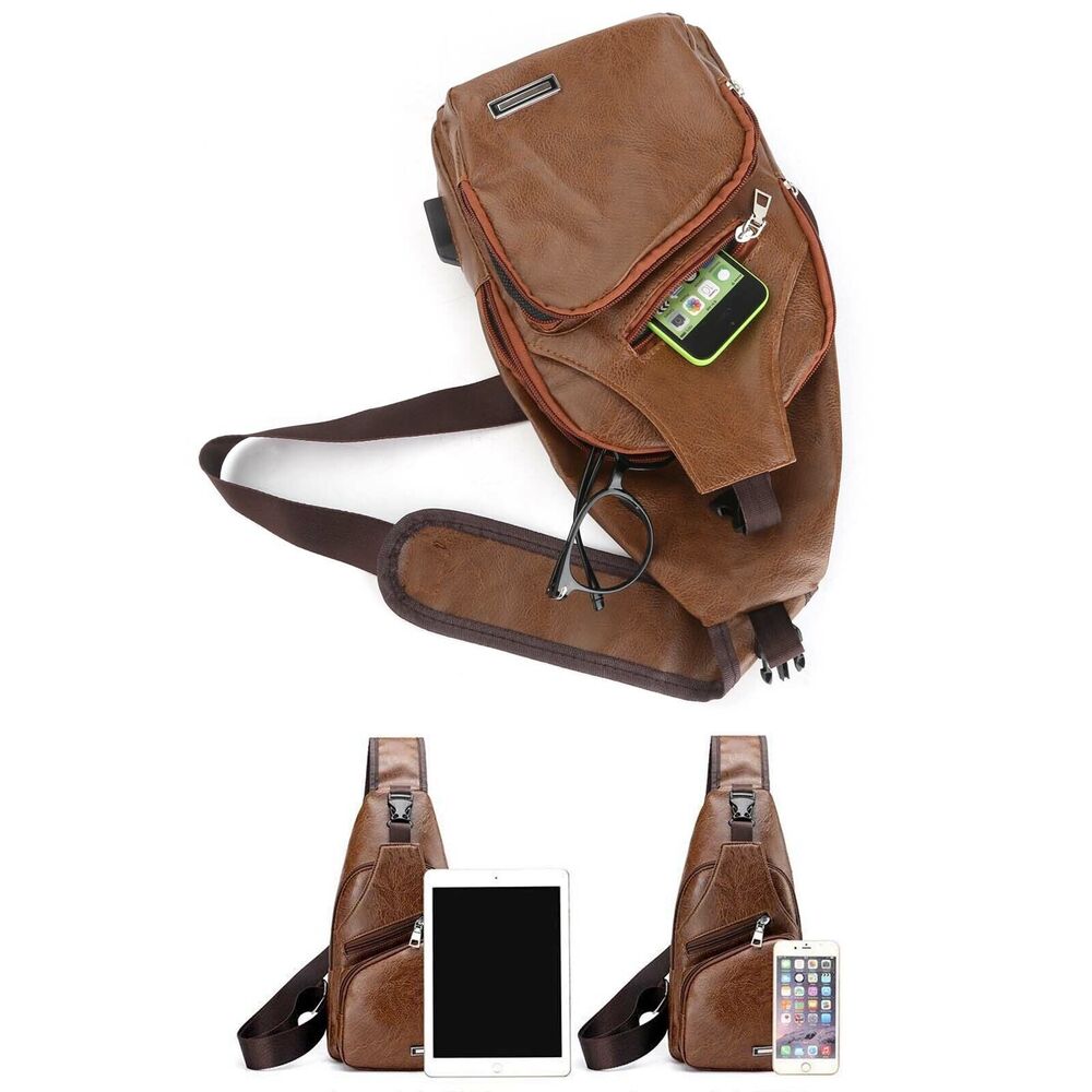 Men Chest Bag PU Shoulder Sling Backpack Pack Travel Sport Crossbody Bags