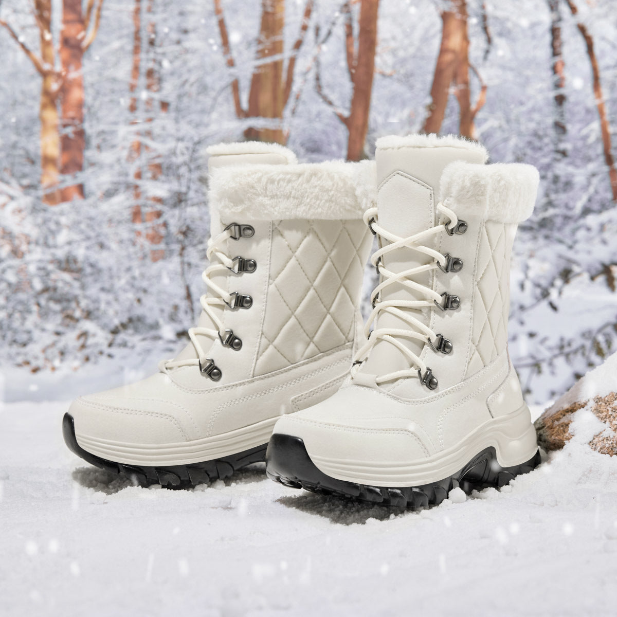 Women's Winter Fashion High-Top Warm Fleece-Lined Thick and Comfortable Snow Boots