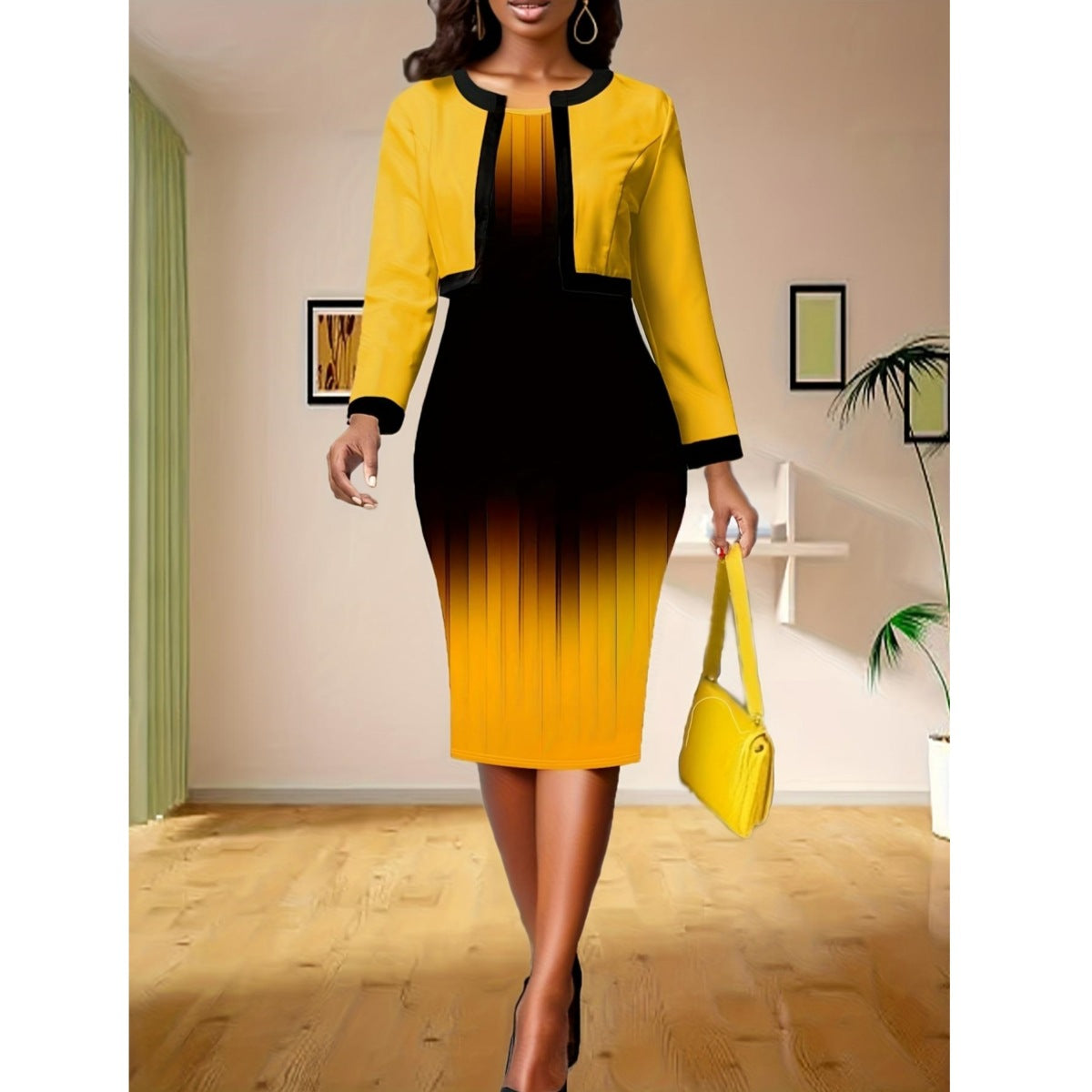 Commuter Business Hip-wrapped Dress Two-piece Set