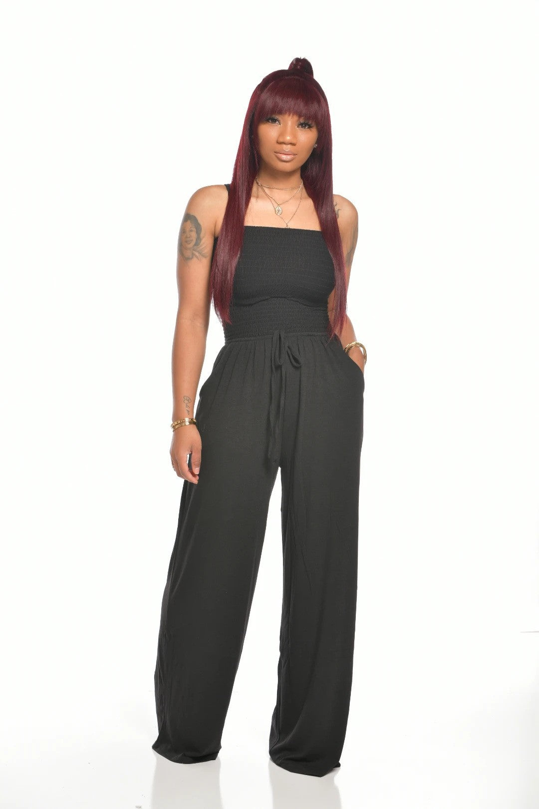 Women's Clothing Casual Square Shoulder Chest-wrapped Wide-leg Jumpsuit