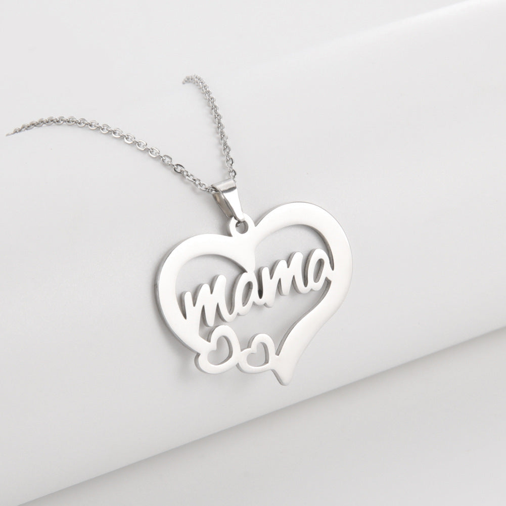 Hollow Heart Mama Letter Pattern Stainless Steel Necklace