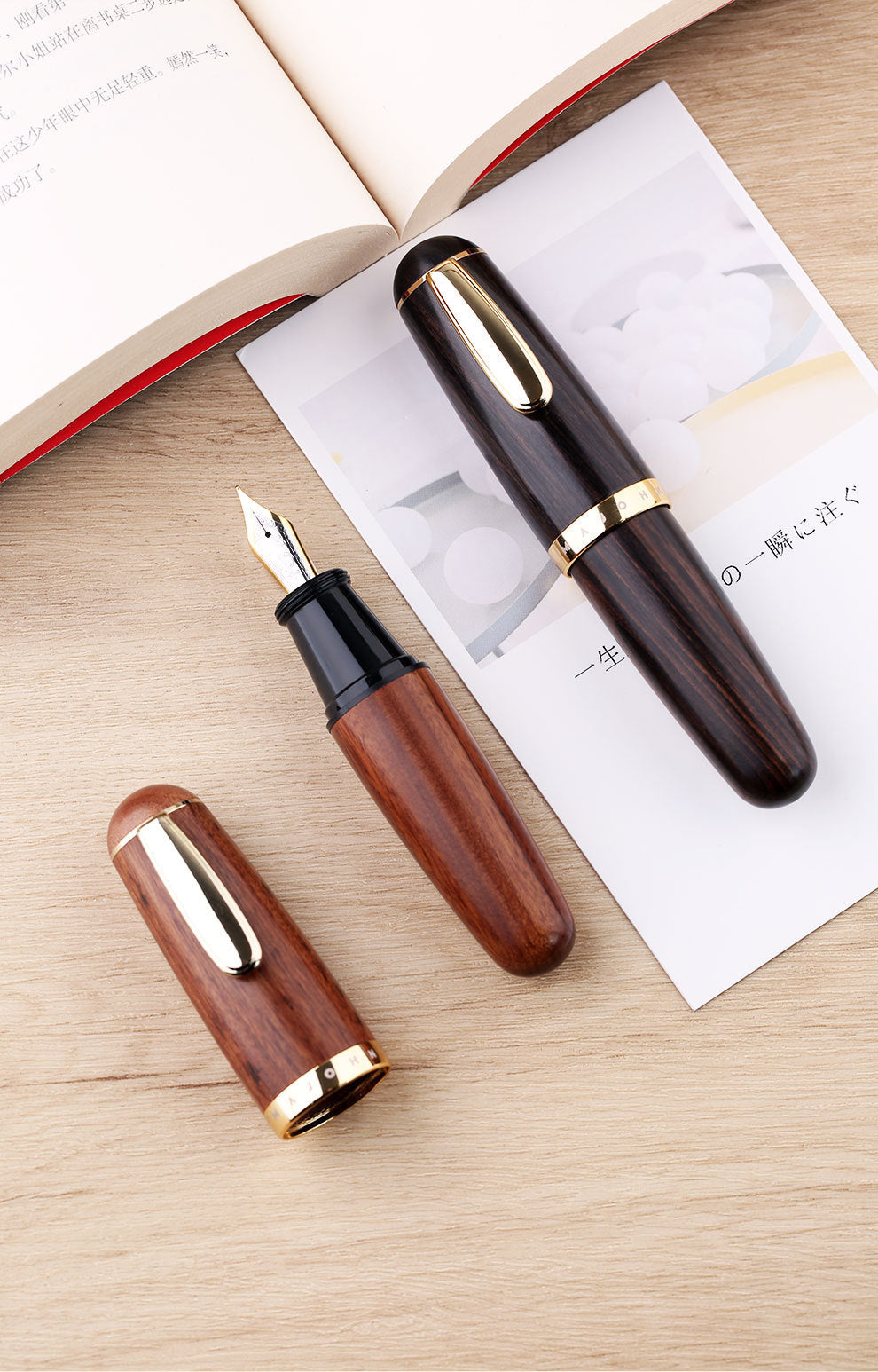 Solid Wood Ink Pen Fine Tip Cute Chubby Short Pen