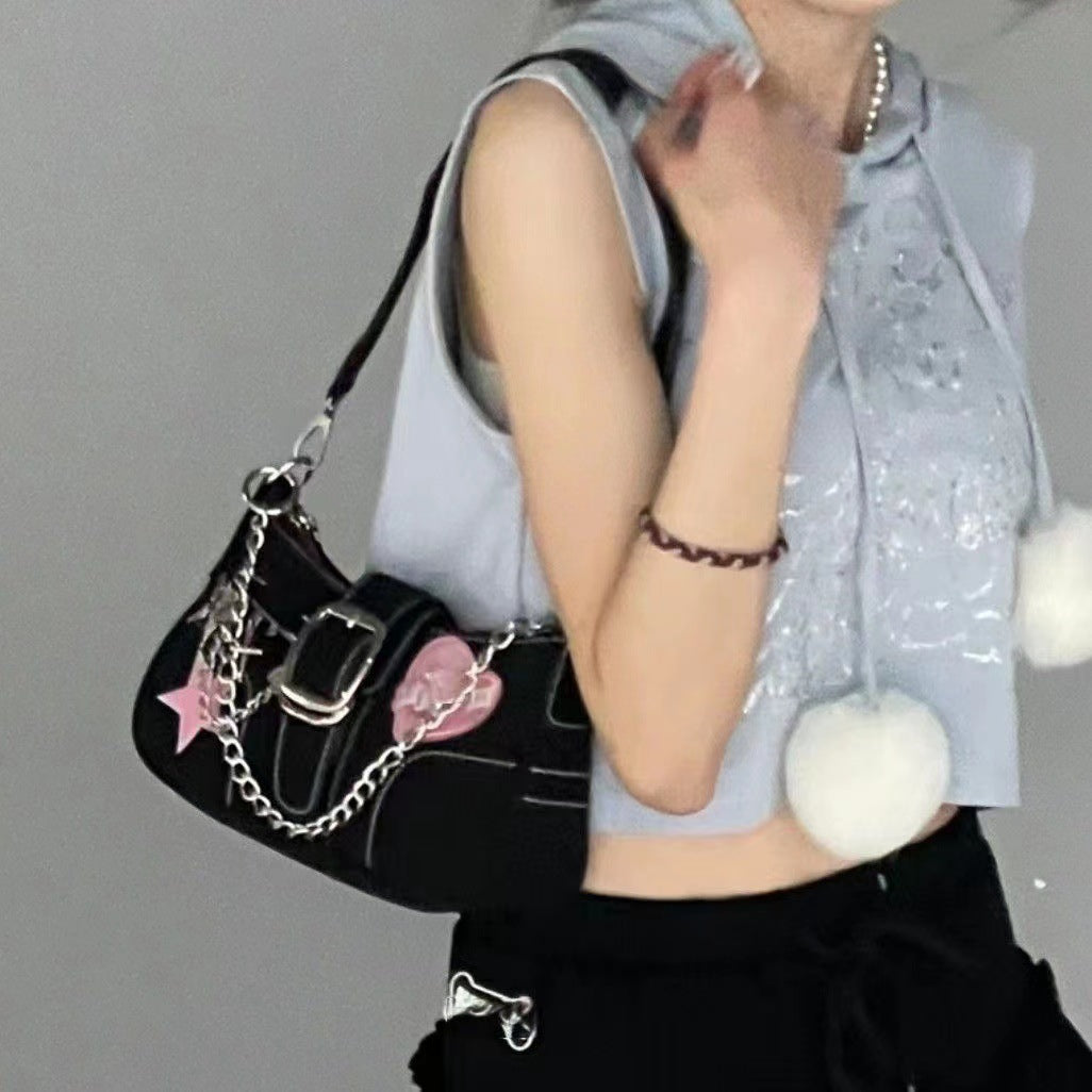 Female niche high-end heart butterfly Y2k spicy girl shoulder bag