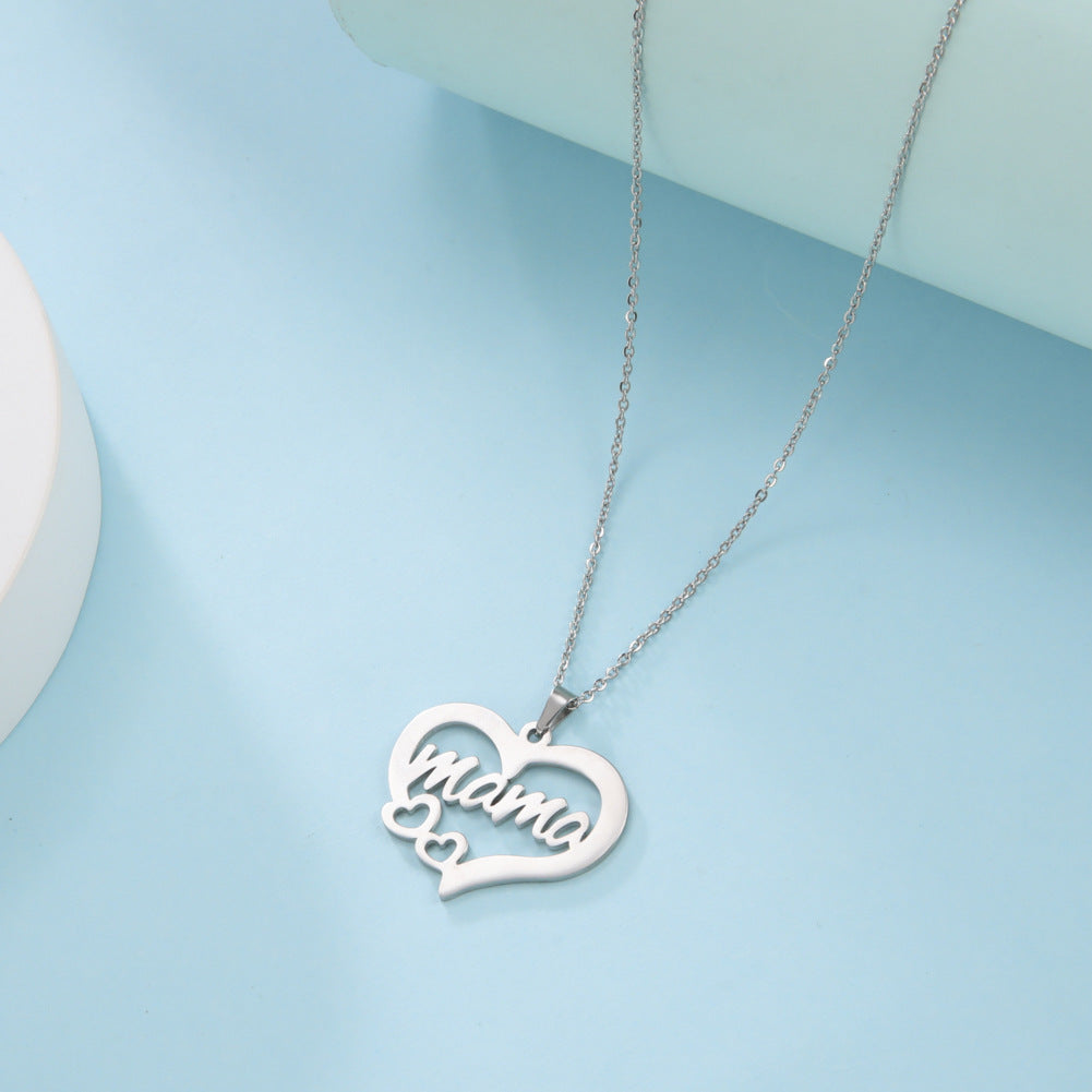 Hollow Heart Mama Letter Pattern Stainless Steel Necklace