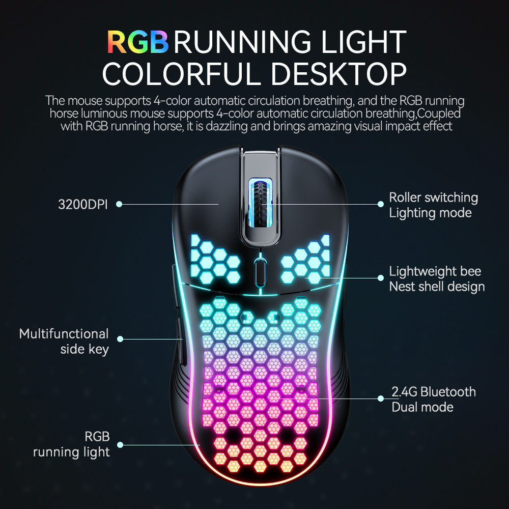 Dual Mode Honeycomb Shell RGB Wireless Bluetooth Mouse