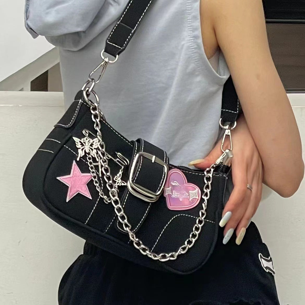 Female niche high-end heart butterfly Y2k spicy girl shoulder bag