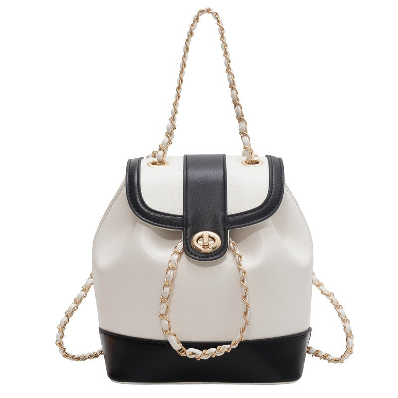 Ladies chain backpack one shoulder retro oily bucket bag