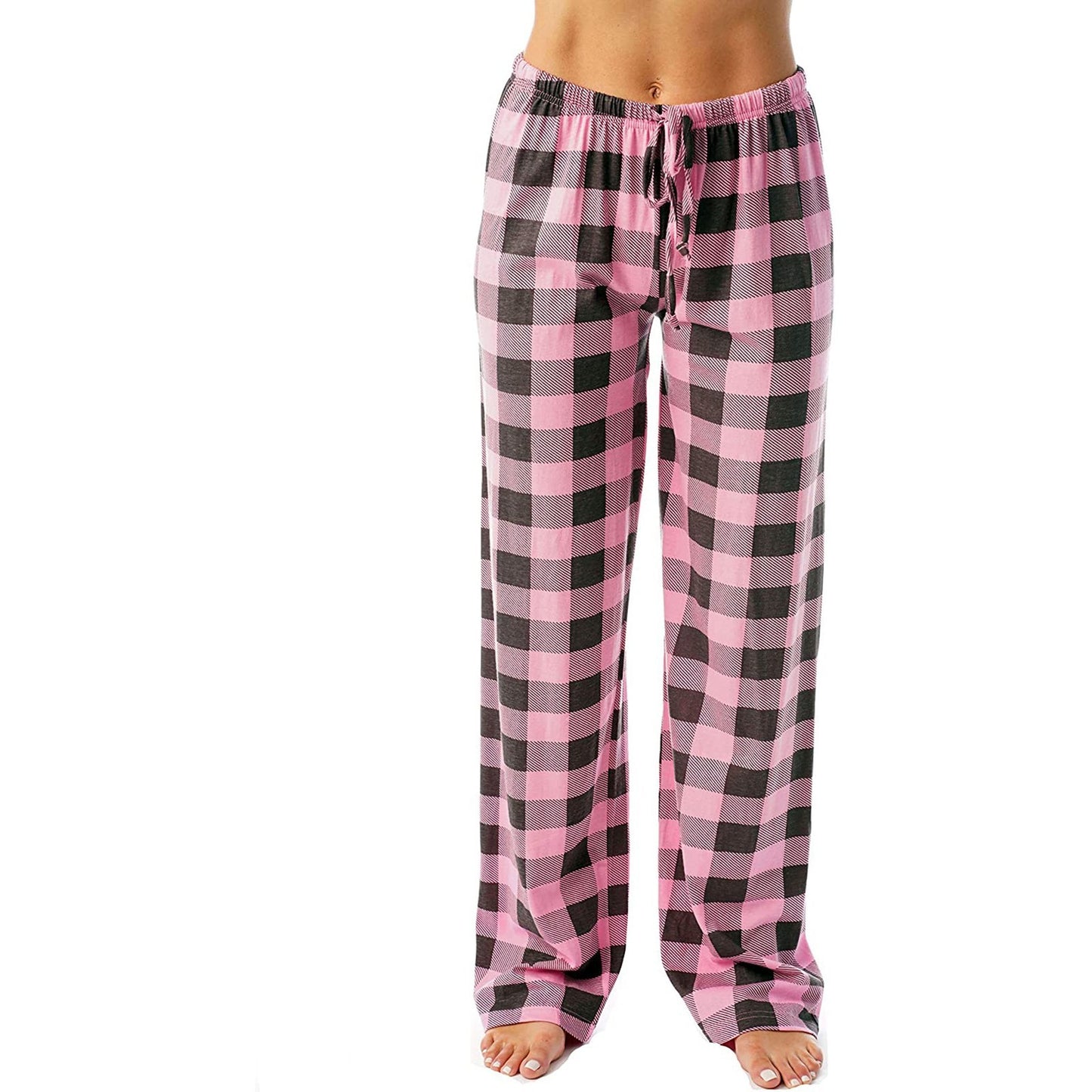 Drawstring Plaid Print Trousers Casual Loose Sports Home Pants Women