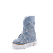 Fleece gefütterte Denim-Freizeitstiefel für Damen im Herbst und Winter