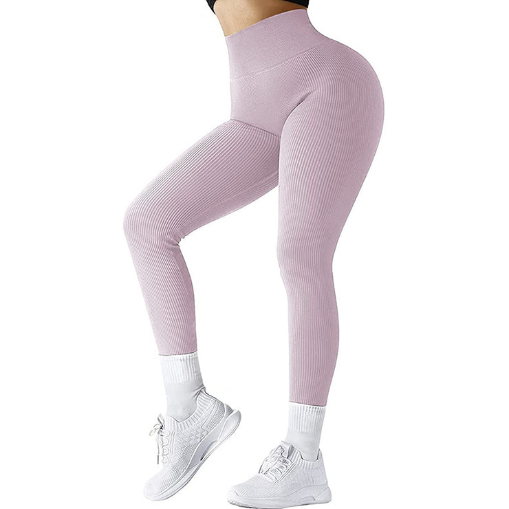 Nahtlose Leggings mit hoher Taille und Fadenstrick-Fitnesshose, solide Schlankheits-Sport-Yogahose für Damen, elastische Laufsport-Leggings