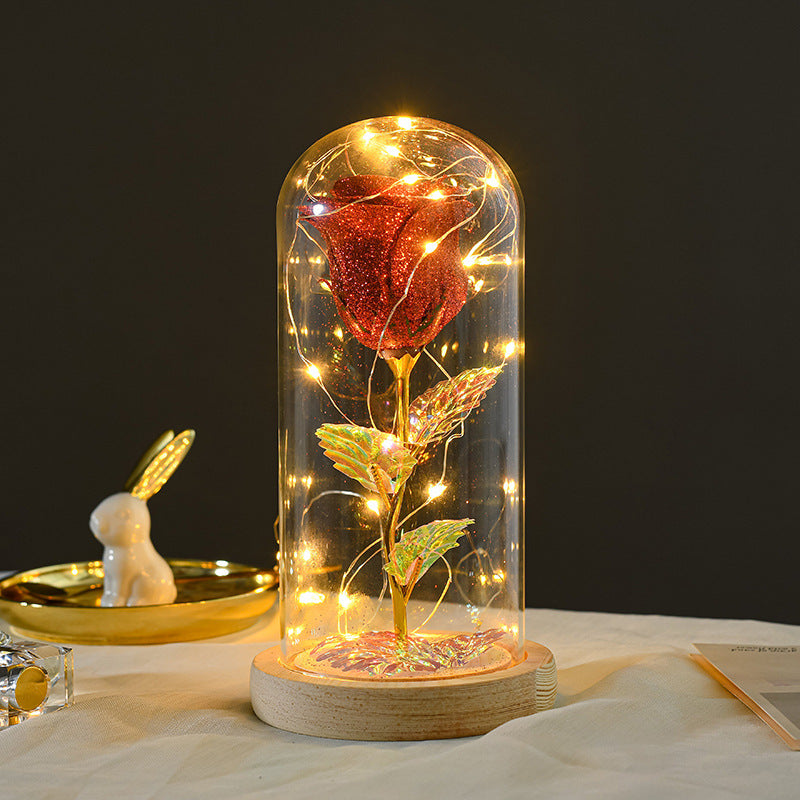 Valentines Day Gift For Girlfriend Eternal Rose Flowers LED Light In Glass Cover Day Wedding Decoration Favors Mother Day Female Gift Gift